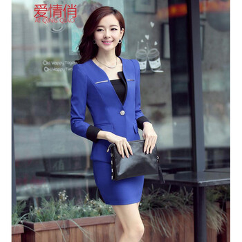 爱情俏   女装套裙西装套装韩版OL前台美容师工作服j8018 孔兰 XL