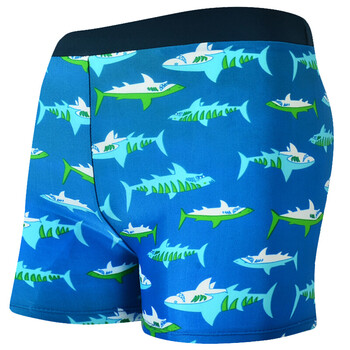 夏季新款游泳短裤男士时尚印花泳衣温泉男式个性沙滩泳裤 蓝色鲨鱼 l