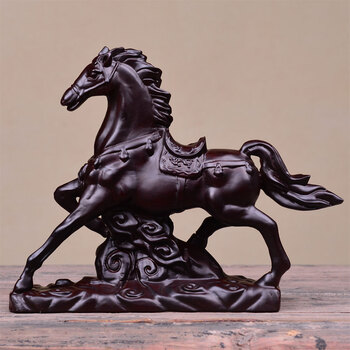 黑檀木雕马摆件实木雕刻马到成功红木十二生肖马大号生肖动物马家居