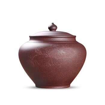 
                                        宏中（hongzhong） 宜兴紫砂 茶叶罐 大号 普洱茶缸 存茶罐 茶叶桶 醒茶茶缸 紫泥-鸟语花香                
