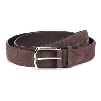 canali 康纳利 男士灰色牛皮配反绒面革银色针扣皮带腰带 50 kb00135