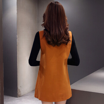 本千2015秋冬款女装上新连衣裙女加厚毛呢拼显瘦大码中长款裙子 优雅黄色 L