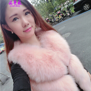 姿蔓薇2015秋冬新款仿狐狸毛拼接PU皮无袖短款仿皮草马甲背心 白色 均码