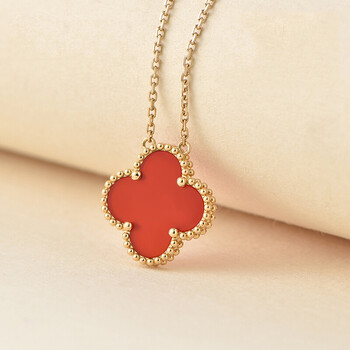 法卡曼facaman品牌轻奢项链女四叶草18k金玫瑰金红色简约时尚玛瑙锁骨