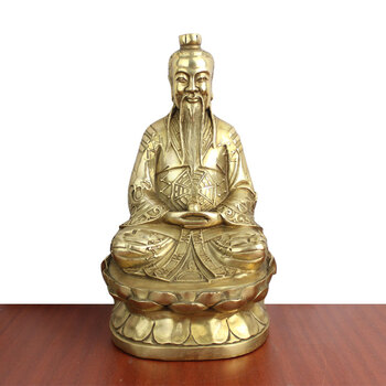 道教铜像 太上老君 灵宝天尊 元始天尊摆件都有 黄铜色莲花座元始天尊