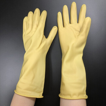 加厚牛筋乳胶手套工业防护劳保家务用橡胶耐磨厚 黄色 m