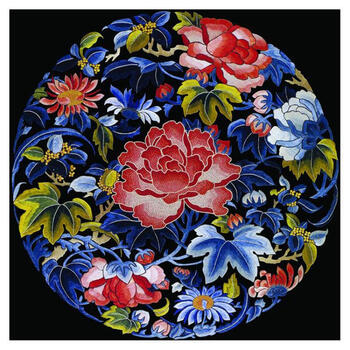 苏绣刺绣y0基础套件祝寿吉祥荷花牡丹团花送教程 15244 35cmx35cm