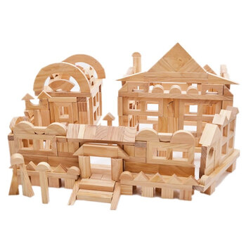 大块幼儿园大型建构区幼教实木质碳化积木玩具原木制3-6周岁 398粒