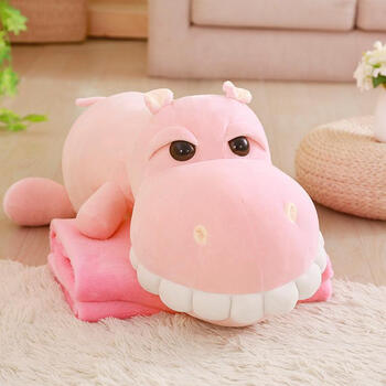 粉色河马公仔可爱河马毛绒玩具抱枕毯粉色少女心公仔抱着睡觉的玩偶
