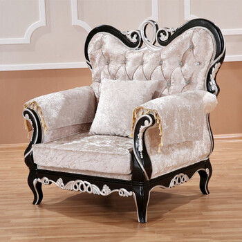 全实木单人坐沙发 法式布艺沙发 新古典沙发 欧式沙发 黑色描银单人座