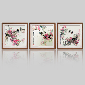 手绘国画梅花三联画名家真迹装饰画客厅沙发背景墙画餐厅卧室挂画壁画
