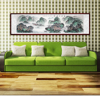 
                                        苏雅字画国画手绘山水画纯手绘字画富春山居图 红褐色实木框配有机玻璃 68x228厘米                
