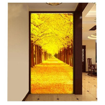 3d立体玄关走廊背景墙墙纸黄金大道无缝墙布大型壁画欧式油画壁纸