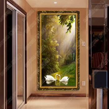 
                                                            博艺佳 欧式手绘风景油画玄关装饰画过道竖版挂画天鹅湖壁画定制 B宫殿金框 60CM*120CM                