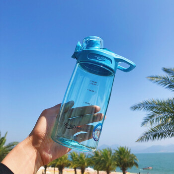 韩版简约情侣运动弹跳盖随手杯韩国夏季学生女便携塑料水杯 蓝色小号