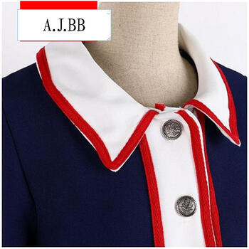 九月服饰店*名媛淑女气质单排扣外套半身短裙小香风时尚学院两件套装 深蓝色 S