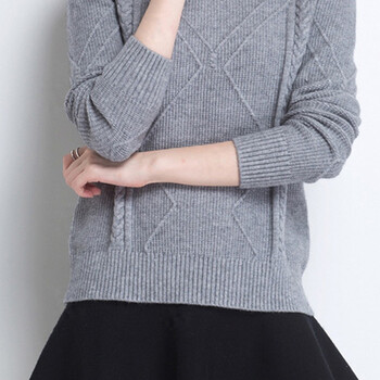 Last Order2015秋冬新装款羊毛针织衫女韩版百搭圆领套头毛衣针织衫女 灰色 S