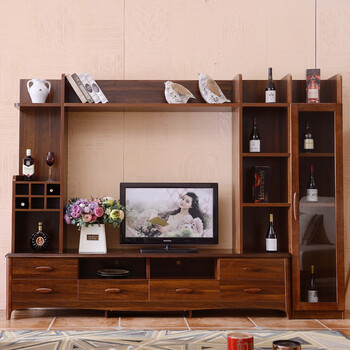 华美帝家具 实木电视柜现代简约地柜组合电视背景墙柜中式电视机影视