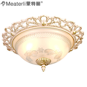 蒙特丽 客厅卧室过道阳台吸顶灯 AB003 欧式复古仿铜锌合金米黄色描金灯具(B) 小号34cm