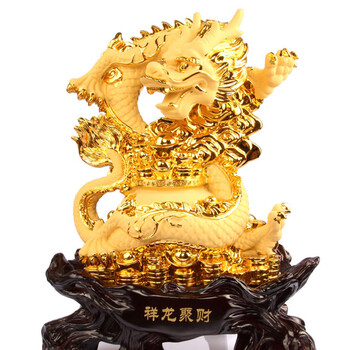 meves 中式龙摆件 家居装饰工艺礼品 客厅鞋柜台摆设 沙金色