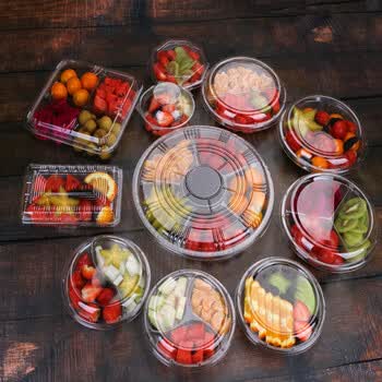 餐具 果盘/果篮 畅印 一次性水果盘塑料透明鲜果切盒水果捞打包盒圆形