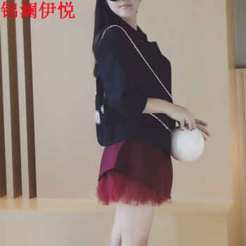 锦澜伊悦时尚女款百褶短款半身裙2015春秋装韩版蓬蓬网纱A字裙 潮 黑色 L