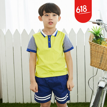 儿童校服夏季幼儿园园服短袖夏装小学生班服纯棉运动套装 海军领男童