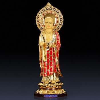 圆通礼品纯铜鎏金地藏王菩萨地藏王佛像居家供奉站像摆件 19寸红袈裟