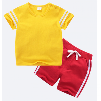 中小童纯色宝宝两件套运动套装 儿童休闲套装 黄加红 110cm