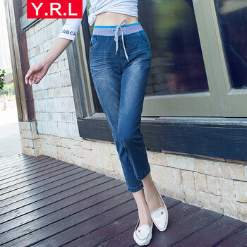 Y.R.L2015春夏款韩版女长裤弹力修身铅笔裤显瘦小脚裤女士中腰牛仔裤女 浅蓝色 30码