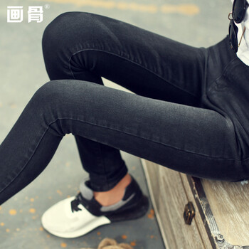 画骨春秋装牛仔裤女打底裤弹力小脚外穿黑色长裤HG1560 黑色 31码