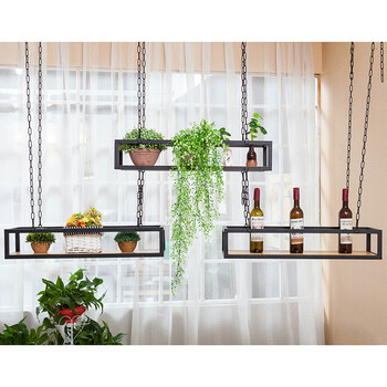 室内悬空吊挂绿萝植物架铁艺客厅花架子木质多层屏风隔断置物架子
