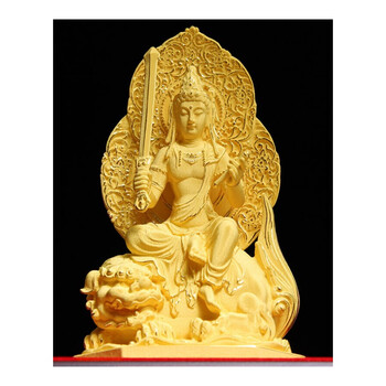 绒沙金文殊师利菩萨佛像摆件 生肖兔本命佛守护神 华严三圣