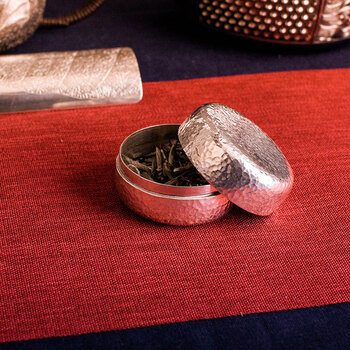 百银纯银茶叶罐烟丝罐手工雪花银茶具茶道随身携带便携茶叶罐 锤目纹