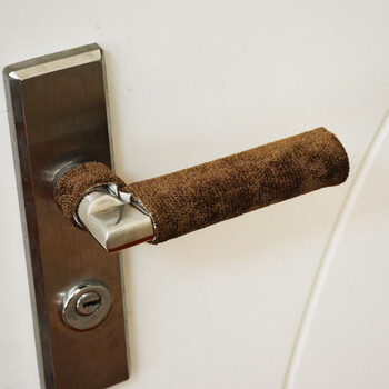 门把手套 简约田园防撞布艺门拉手/扶手保护套 一对价 咖色素色绒布款