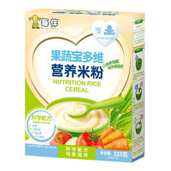 每伴米粉婴幼儿营养辅食果蔬宝多维米糊(6个月-36个月宝宝适用）225g/盒