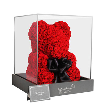 joyflower永生花礼盒红玫瑰花熊卡通花束七夕情人节礼