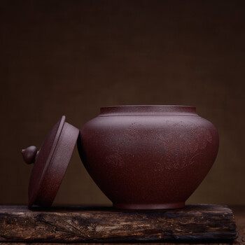 
                                        宏中（hongzhong） 宜兴紫砂 茶叶罐 大号 普洱茶缸 存茶罐 茶叶桶 醒茶茶缸 紫泥-鸟语花香                