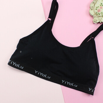 字母抹胸式运动高中学生内衣纯棉少女文胸发育期无钢圈薄模杯全棉