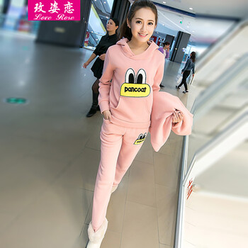 
                                                                                玫姿恋卫衣女宽松运动套装金丝绒三件套女2021春夏装新品女装韩版休闲时尚长袖跑步服园服班服女615 615酒红色 M建议（100斤以下）                