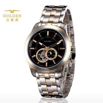 古尊(golgen)全自动机械男表精钢商务休闲男士手表双日历手表蓝宝石