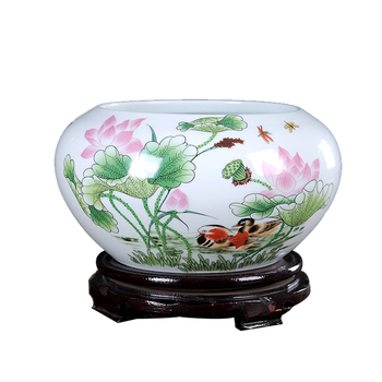艺澜煊景德镇陶瓷器摆件小鱼缸乌龟盆碗莲水培缸笔洗养鱼盆装饰品鸳鸯戏荷大号 图片价格品牌报价 京东