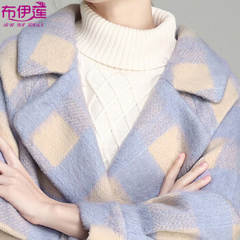 布伊莲 2015秋冬新款 韩版时尚显瘦百搭中长款长袖羊毛呢大衣外套女 粉色 M