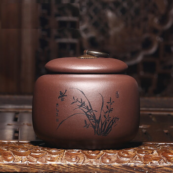 
                                                                                藏壶天下茶叶罐茶罐紫砂茶叶罐大号普洱茶罐陶瓷茶叶盒装茶叶罐 兰 紫泥                