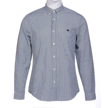 burberry巴宝莉男款深绿色白色竖条棉氨纶长袖衬衫39861681l码