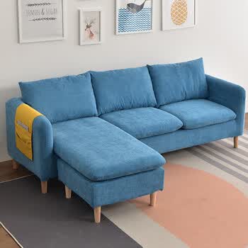 布艺沙发小户型三人客厅整装现代简约贵妃转角组合经济型租房w 湖蓝色