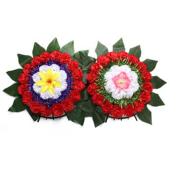 花环上坟圆坟清明中元节冬至祭祖扫墓花圈殡葬用品3号红色带叶花圈1个