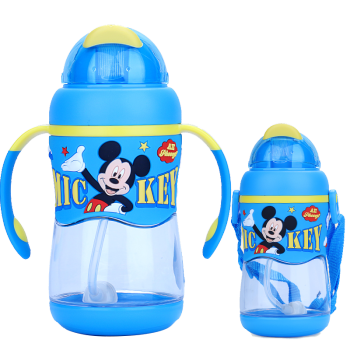 迪士尼（Disney） 吸管杯夏季婴儿水杯幼儿园宝宝学饮杯带手柄背带两用儿童喝水杯 4159米奇蓝