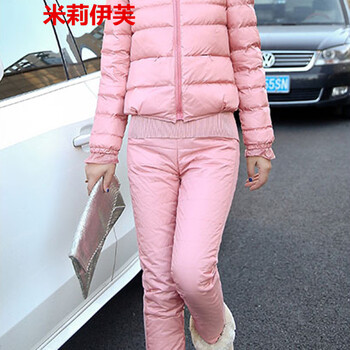 米莉伊芙2015冬装新款休闲女装棉服保暖女棉裤保暖内衣女 三件套 粉色 XL