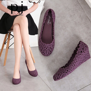 时尚女鞋 坡跟鞋 集衫坊 2018夏季坡跟果冻鞋女凉鞋单鞋镂空厚底沙滩